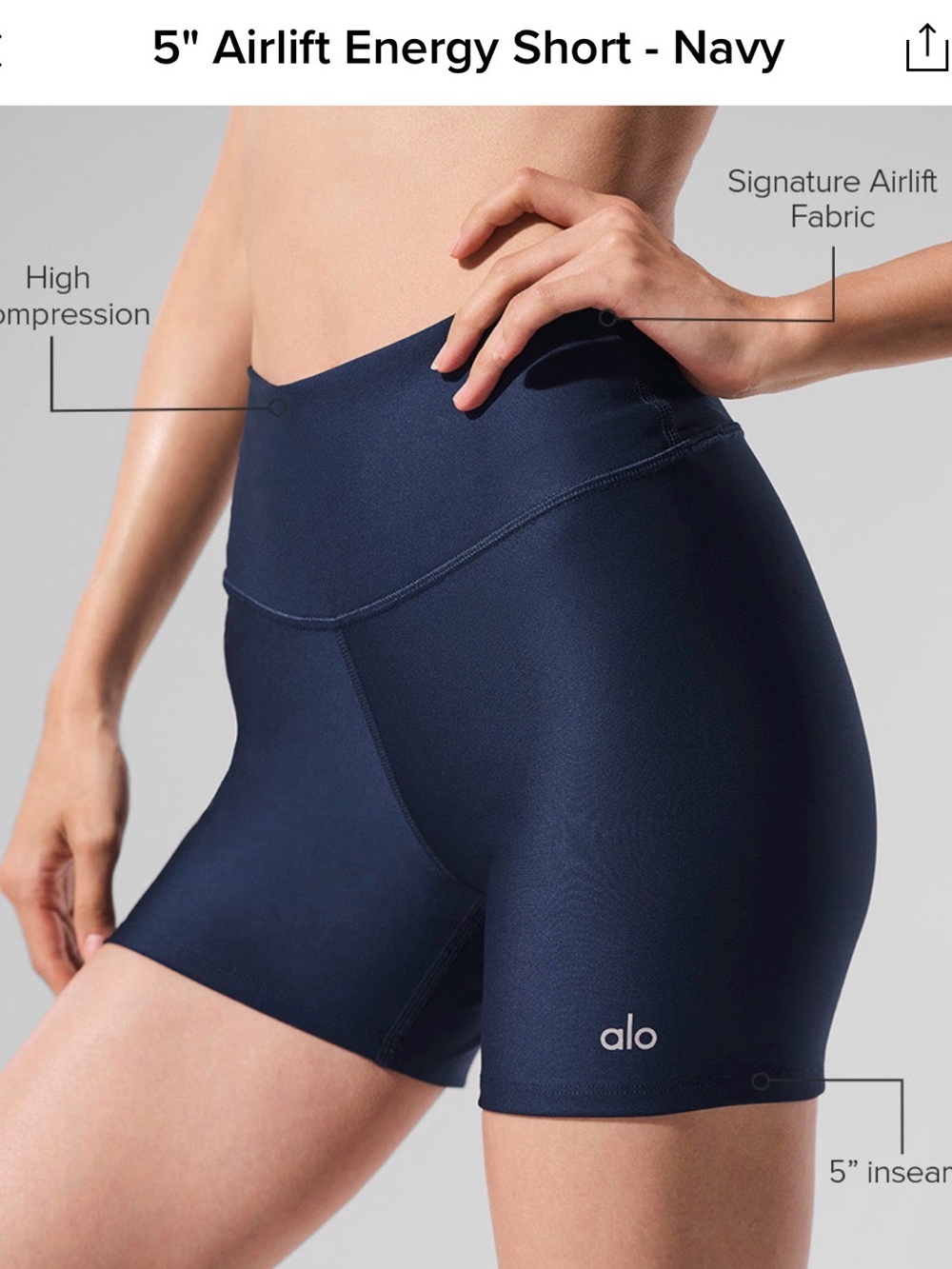 ALO Yoga Navy High-Compression 5" Airlift Bike Shorts size M retail $88 NWT